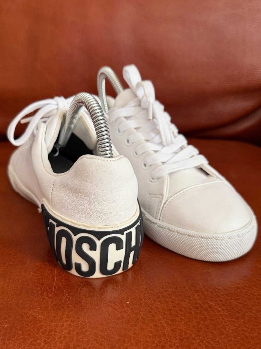 Moschino Women's White Leather Maxi Logo Sneakers Size: EU37 US6 - Picture 4 of 16